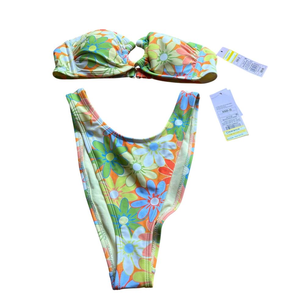 Wild Fable XS Floral Print Bikini Set Ultra High Leg Super Cheeky Strapless